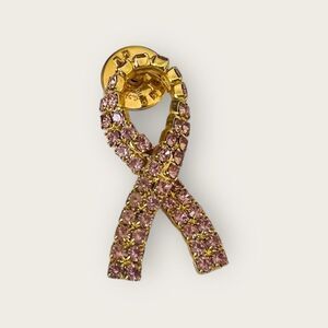 Breast cancer awareness ribbon pin, gold tone & pink